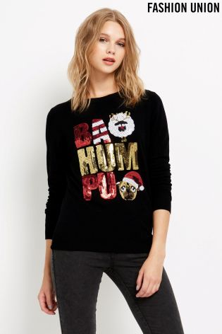 Fashion Union Bah Hum Pug Christmas Jumper